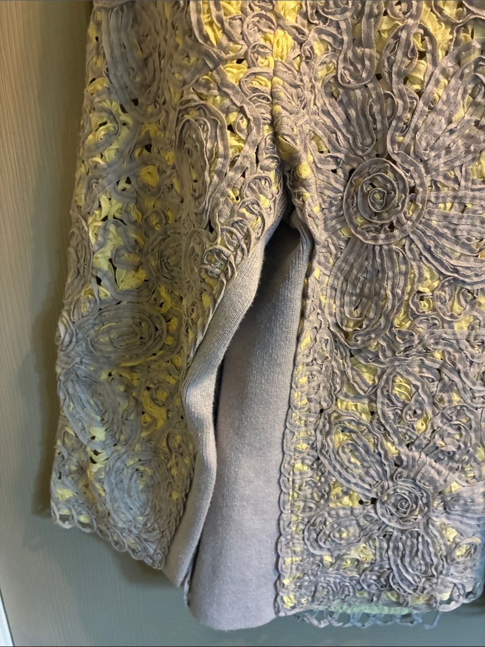 NIC+ZOE Yellow & Gray Lace-Overlay Open Cardigan Jacket size M - Picture 6 of 10